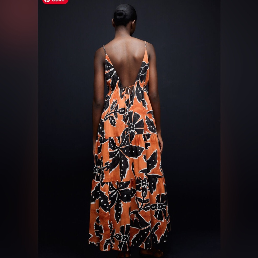 H&M Orange & Black Spaghetti Strap Long Dress - M - Picture 13 of 16